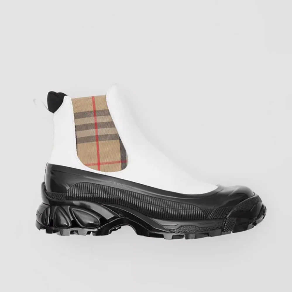 Burberry Vintage Check Detail Coated Canvas Chelsea Boots for Women in White