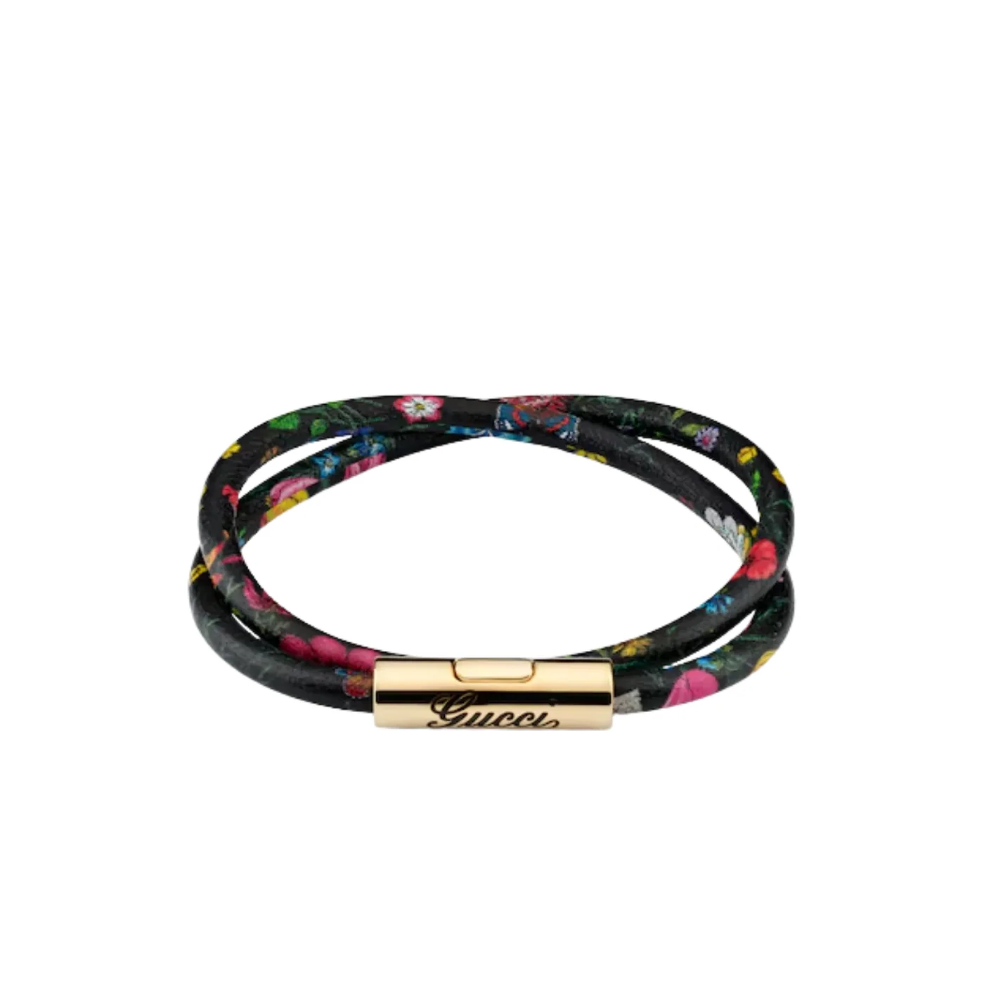 Gucci Leather Double Bracelet With Gucci Script Black Tubular