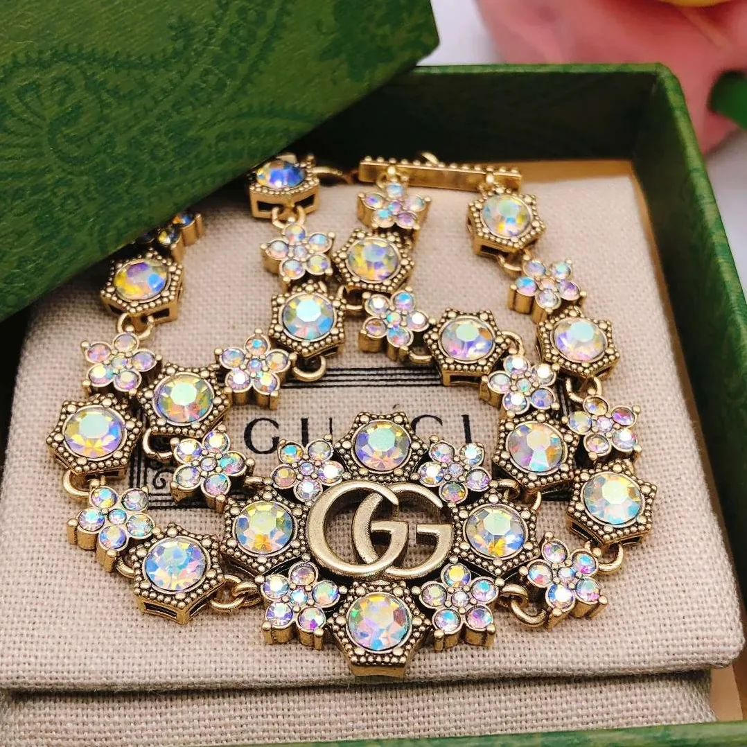 Gucci Rhinestone Flower Bracelet Gold
