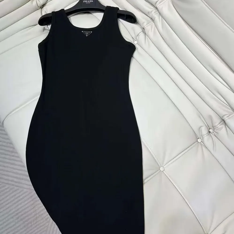 Prada Ribbed knit jersey Midi-dress for Women in Black