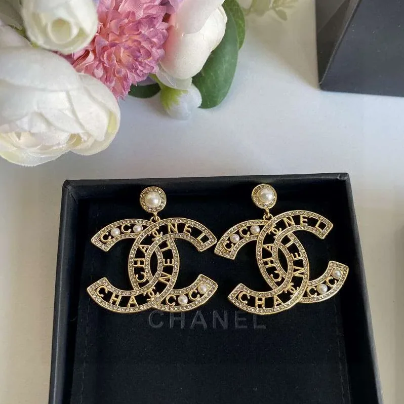 Chanel CC Letter Earrings Gold