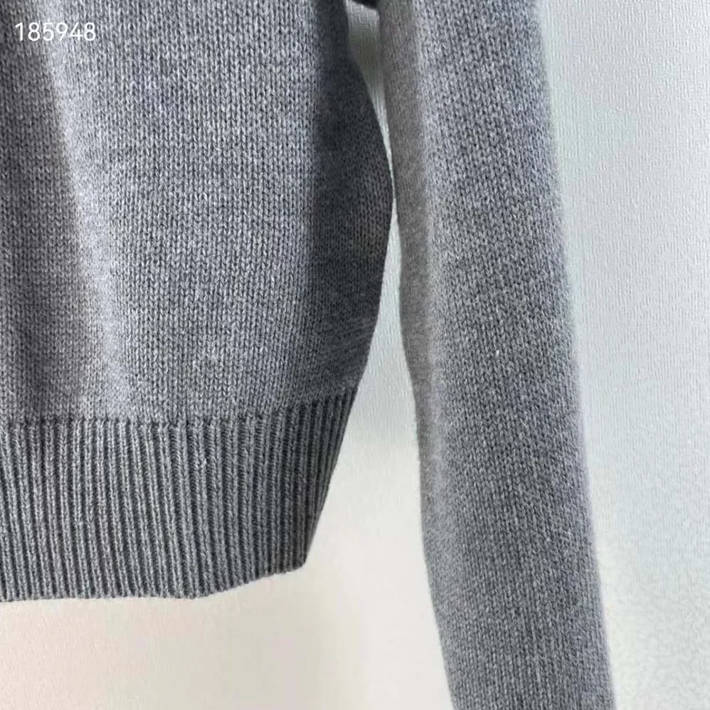 Miu Miu Cashmere Sweater with Intarsia Logo for Women in Silver Miu Miu Cashmere Sweater with Intarsia Logo for Women in Silver
