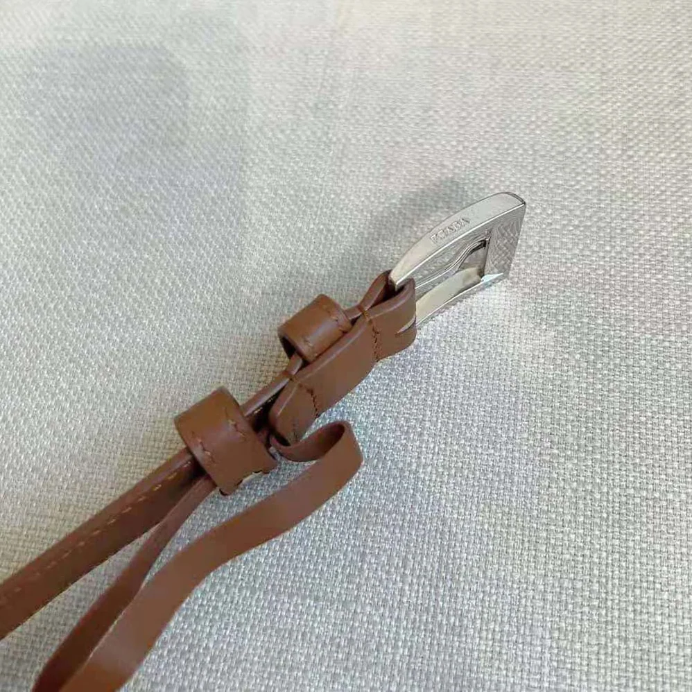 Prada N Leather Belt with Enameled-metal Triangle Logo for Unisex in Brown Prada N Leather Belt with Enameled-metal Triangle Logo for Unisex in Brown