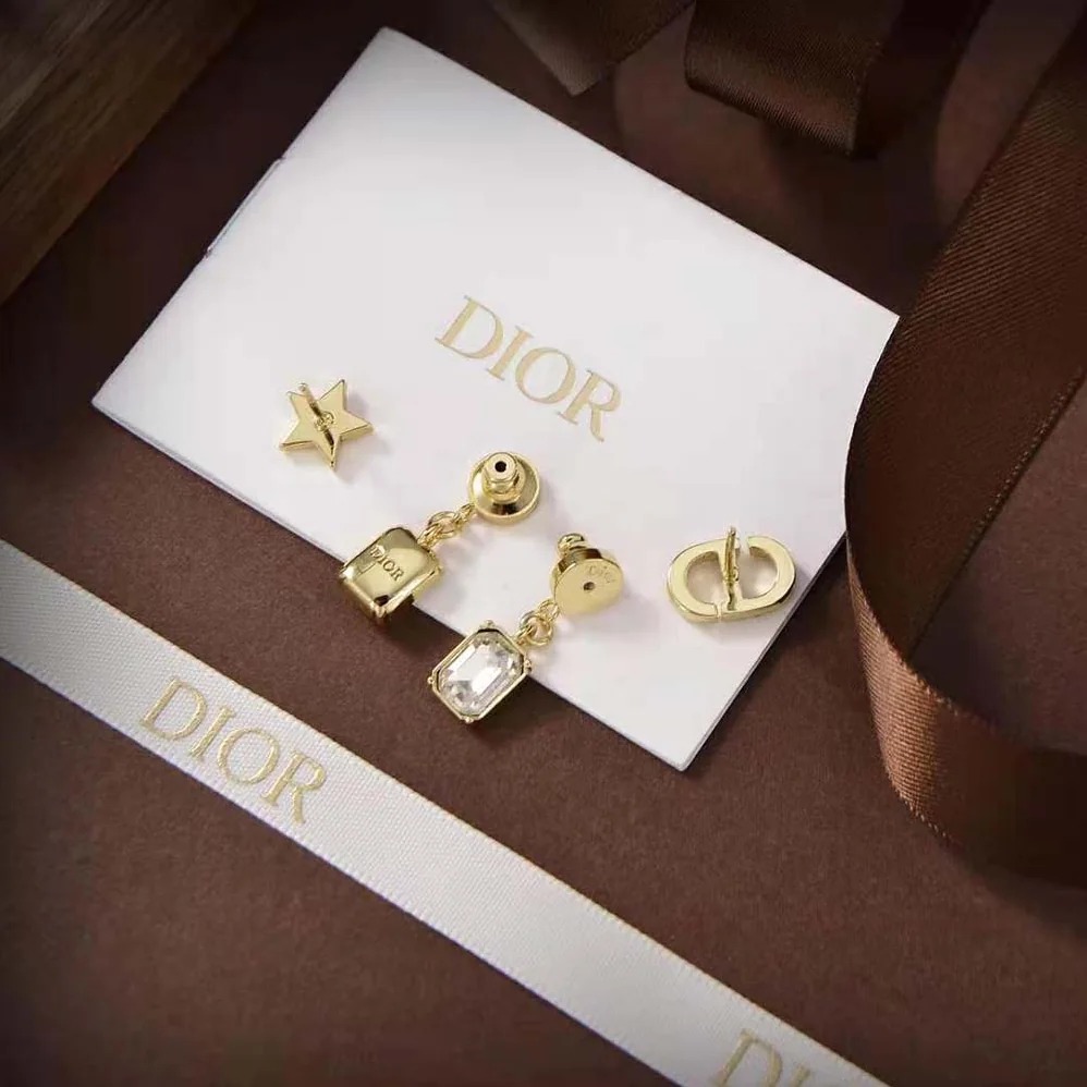 Dior Petit CD Earrings Gold-Finish Metal and White Crystals for Women