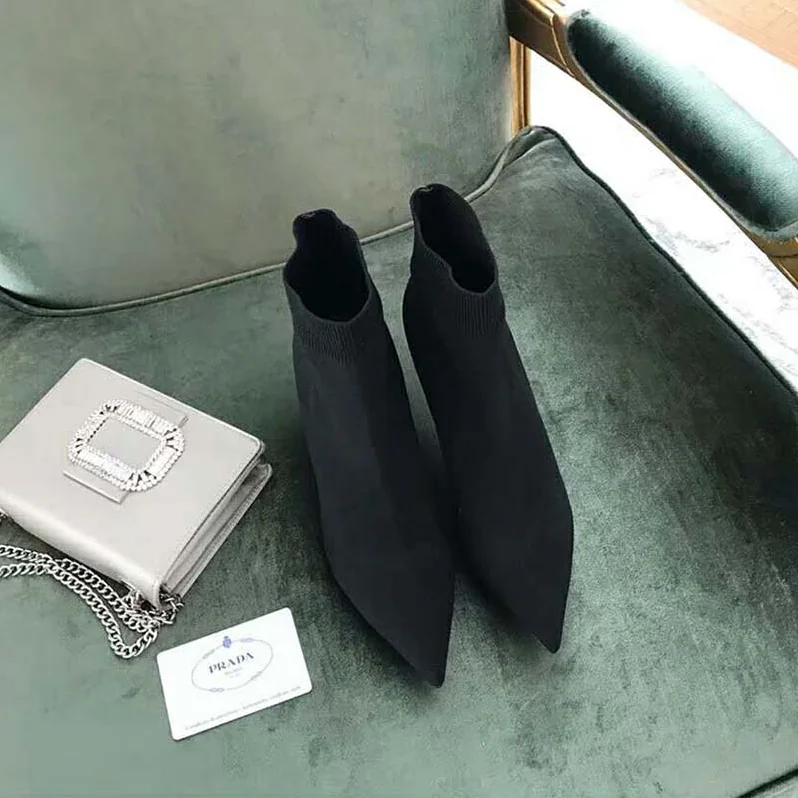Prada Shoes Fabric Booties 55mm Heel for Women in Black