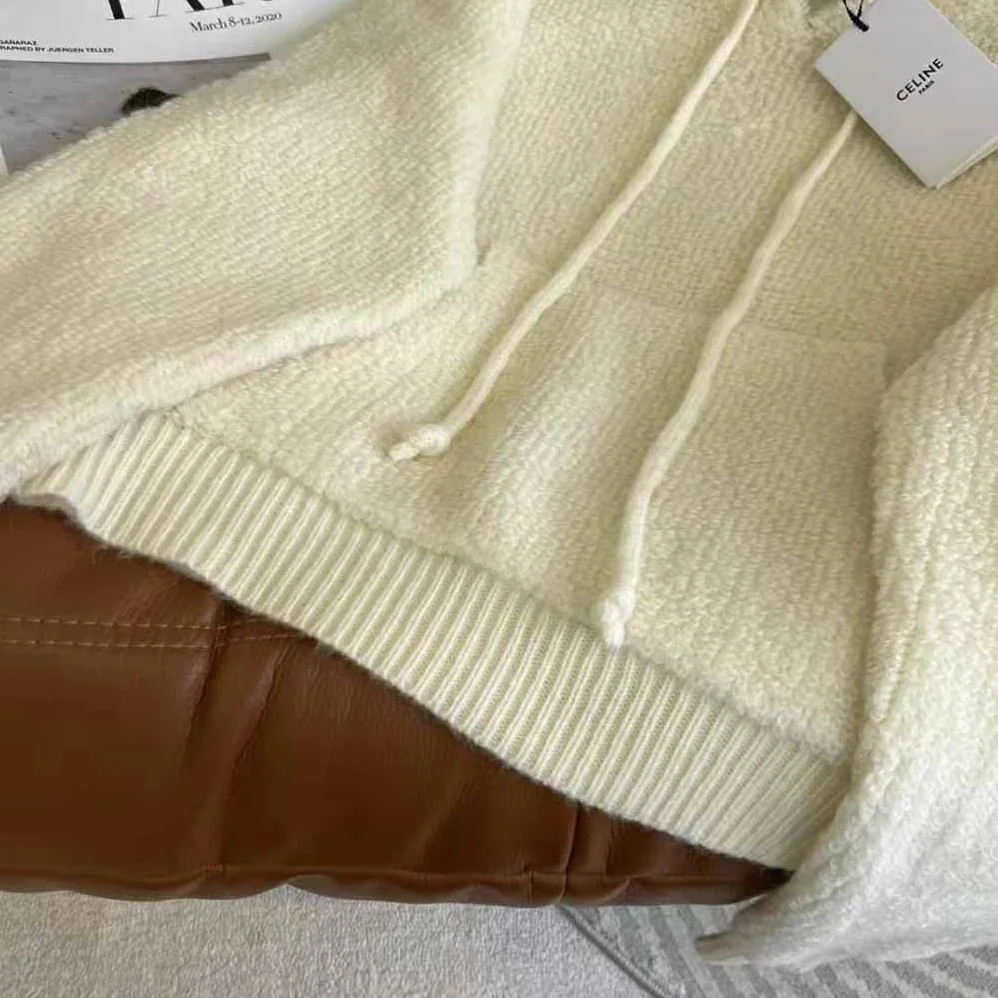 Celine Sweater with Hood in Micro Fur Alpaca Wool for Women