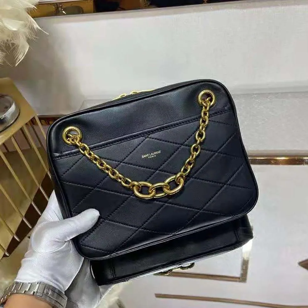 Saint Laurent YSL Le Maillon Small Chain Bag in Quilted Lambskin for Women in Black