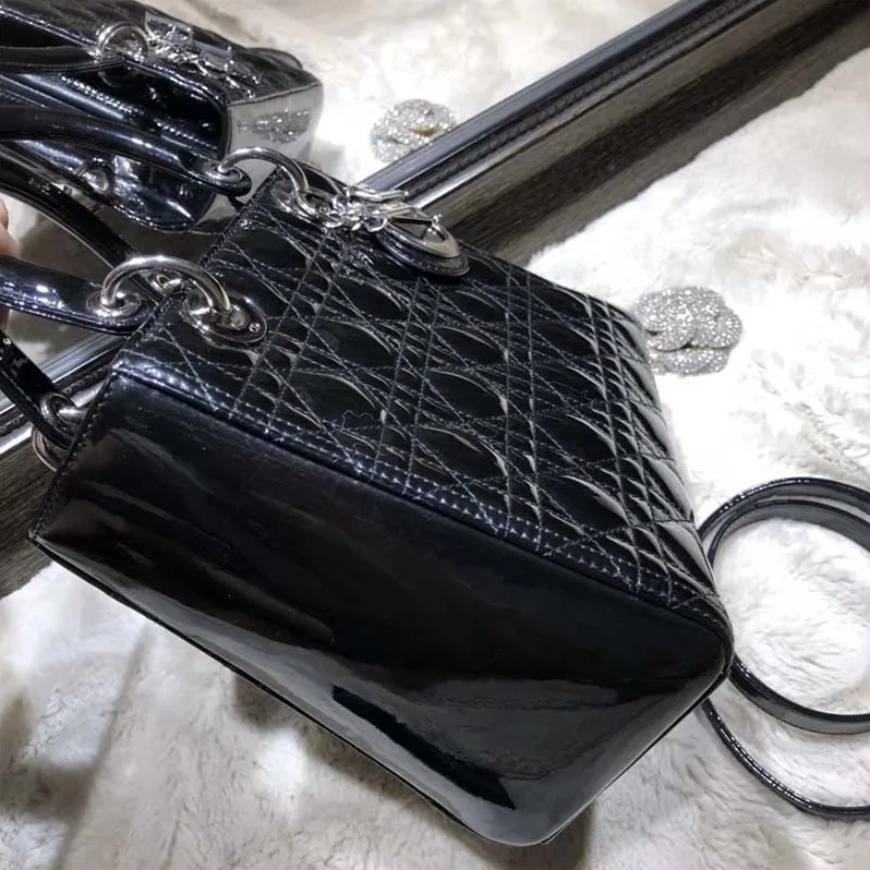 Dior Lady Dior Bag in Patent Cannage Calfskin in Black Dior Lady Dior Bag in Patent Cannage Calfskin in Black