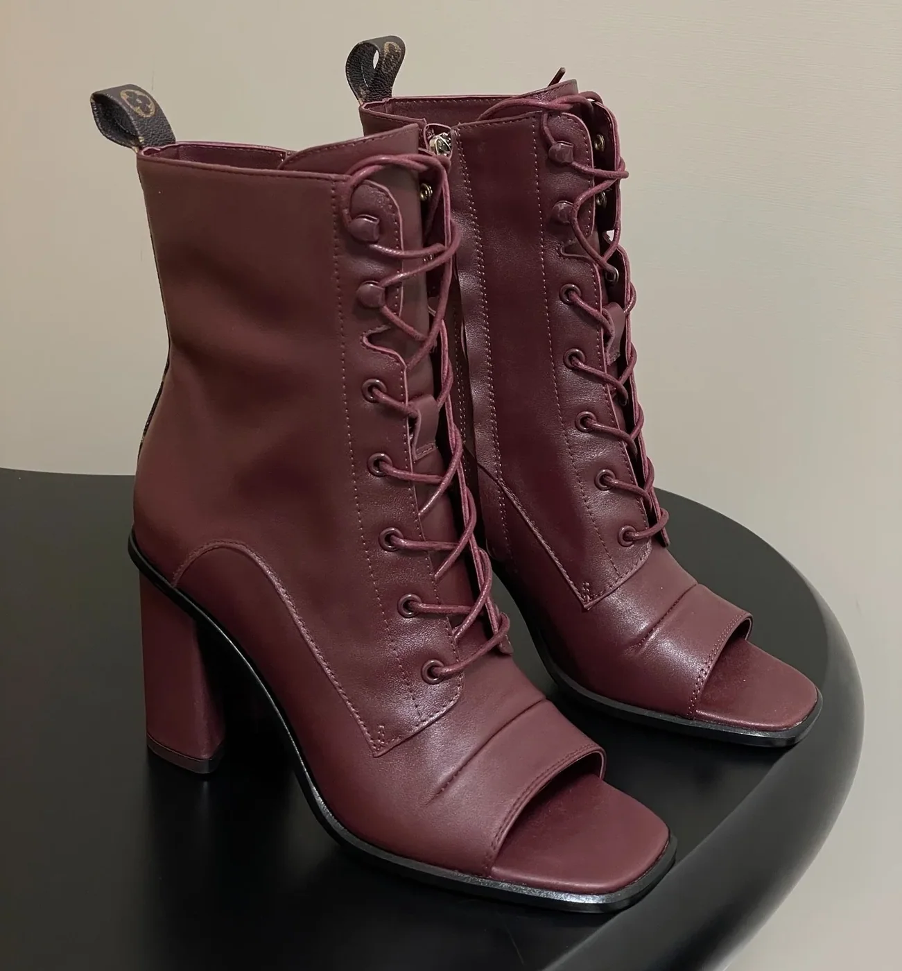 Louis Vuitton Berlin Open Toe Ankle Boots Bordeaux Red 1AICLT