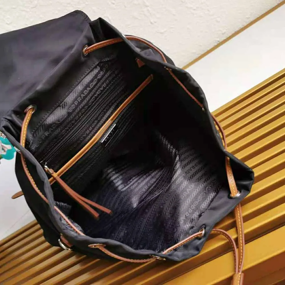 Prada Nylon and Saffiano Leather Backpack for Women in Brown