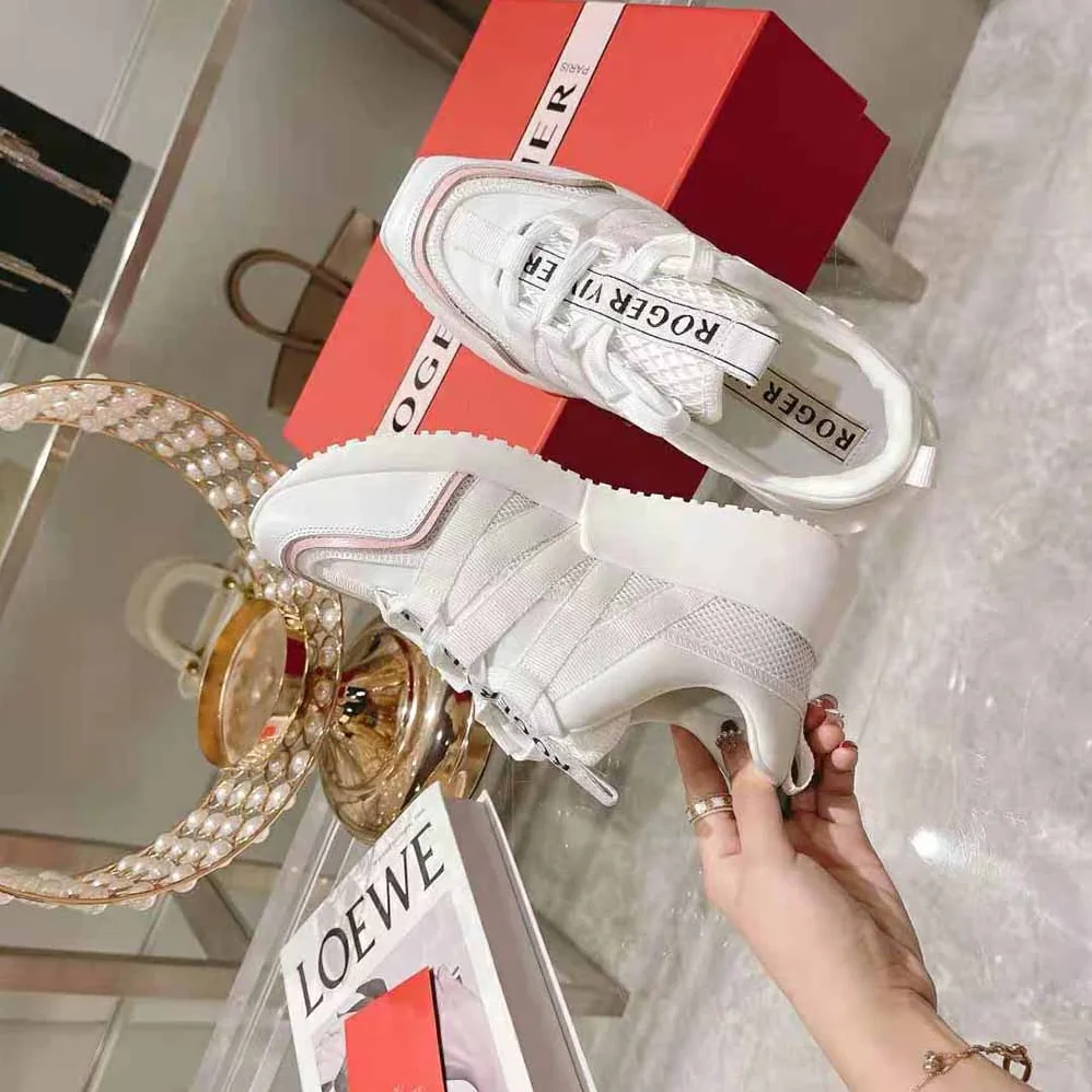 Roger Vivier Viv Go Lace Up Sneakers in Technical Fabrics for Women in White Roger Vivier Viv Go Lace Up Sneakers in Technical Fabrics for Women in White