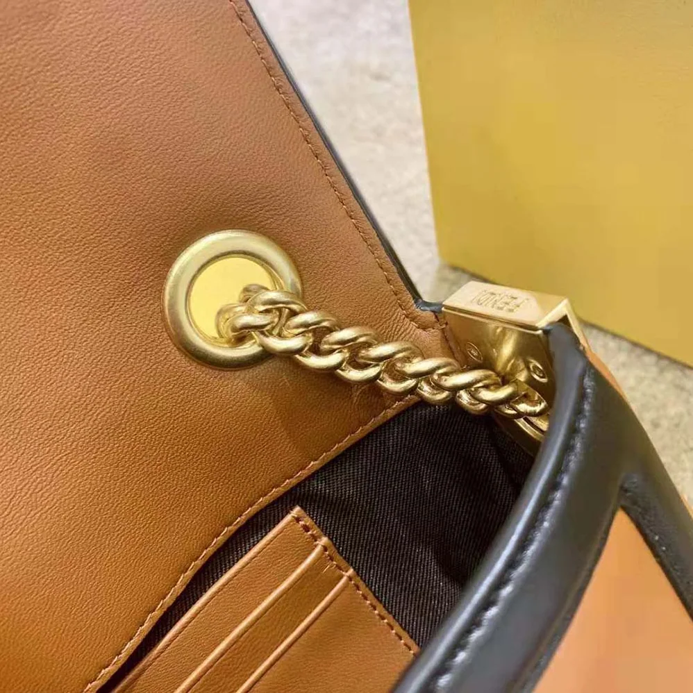 Fendi Mini Baguette Chain Brown and Black Nappa Leather Bag for Women