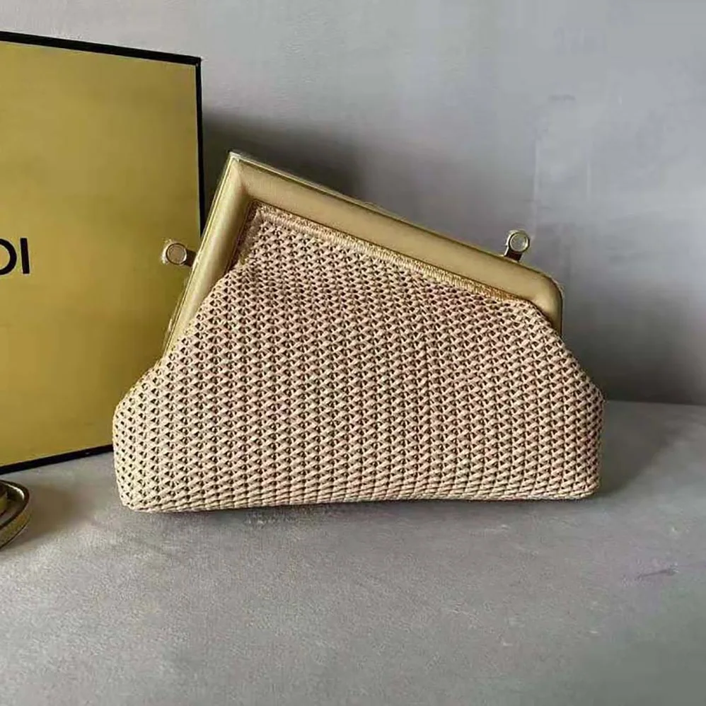 Fendi First Small Beige Raffia Macrame Bag for Women Fendi First Small Beige Raffia Macrame Bag for Women