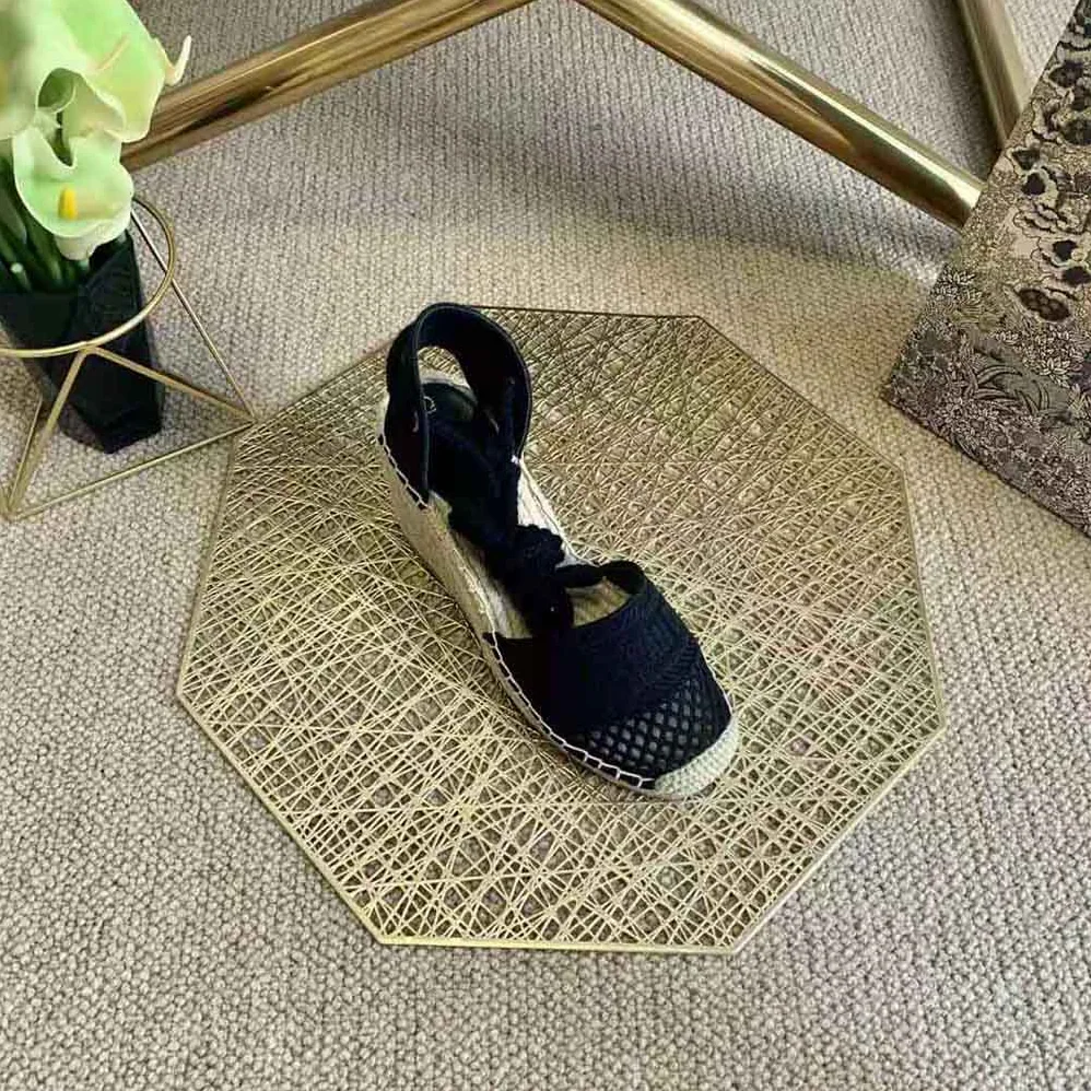Dior Granville Wedge Espadrille Black Mesh Embroidery for Women Dior Granville Wedge Espadrille Black Mesh Embroidery for Women