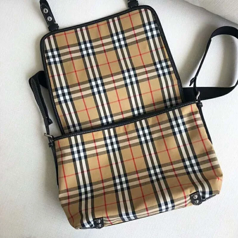 Burberry Large Leather Trim Vintage Check Messenger Bag for Men