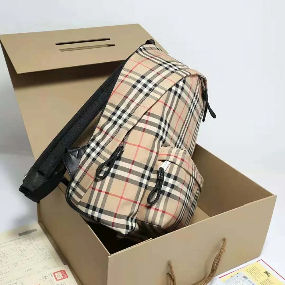 Burberry Vintage Check Nylon Backpack for Men in Beige