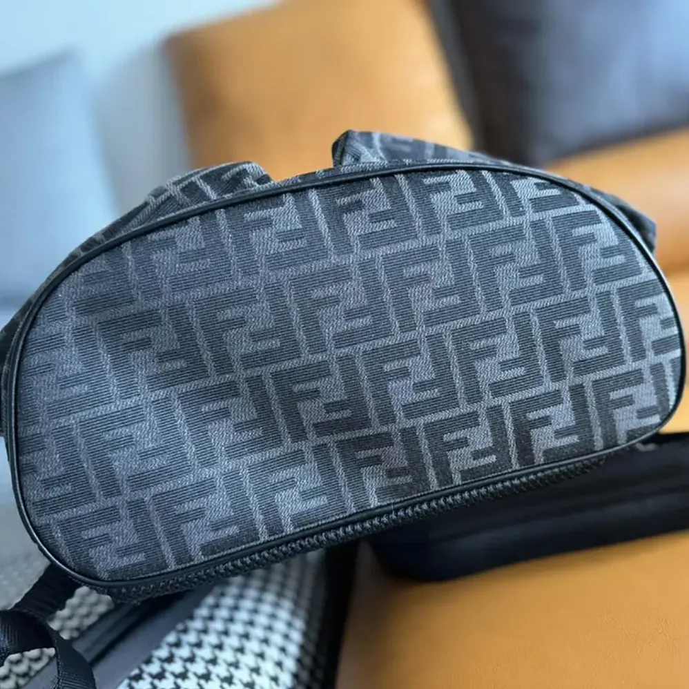 Fendi Strike Medium FF Jacquard Fabric Backpack for Men in Gray