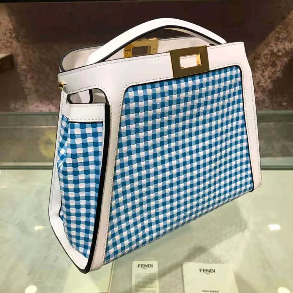 Fendi Peekaboo Iconic Essentially Check Interlace Bag for Women in Blue
