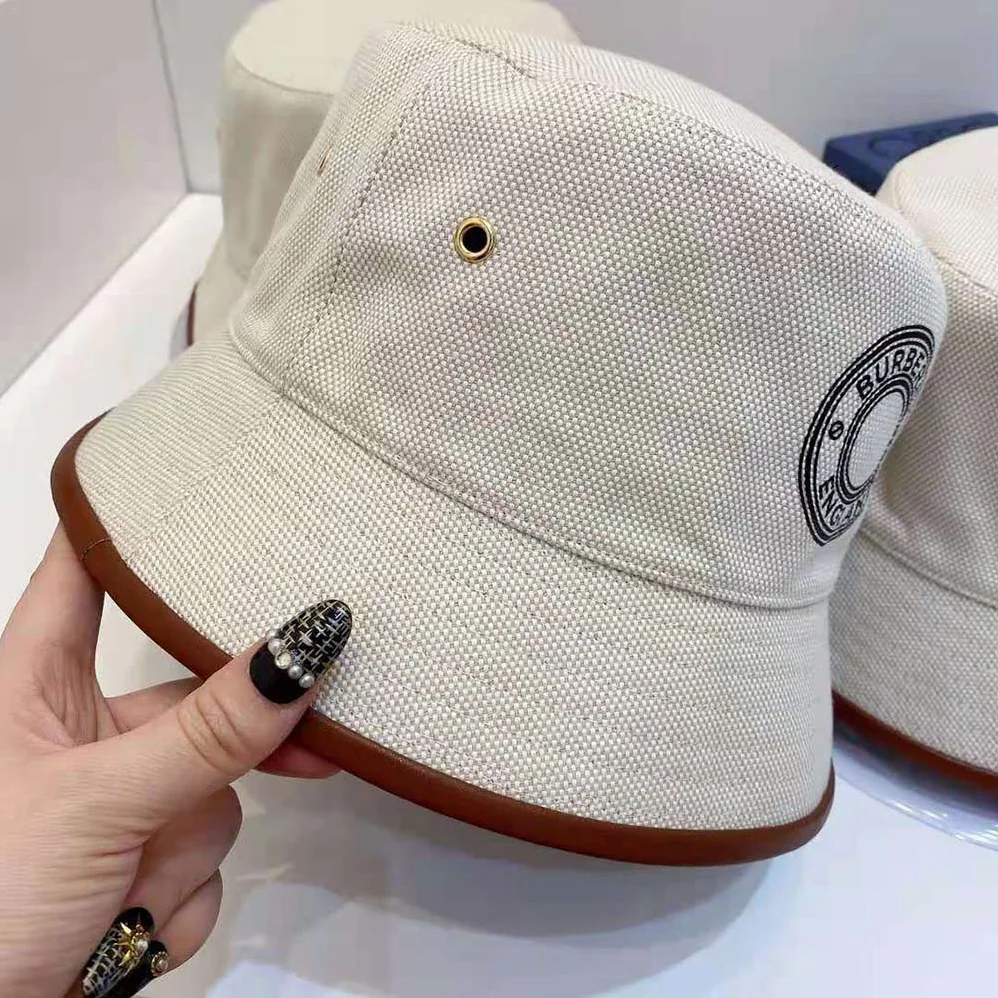 Burberry Leather Trim Logo Graphic Canvas Bucket Hat for Women