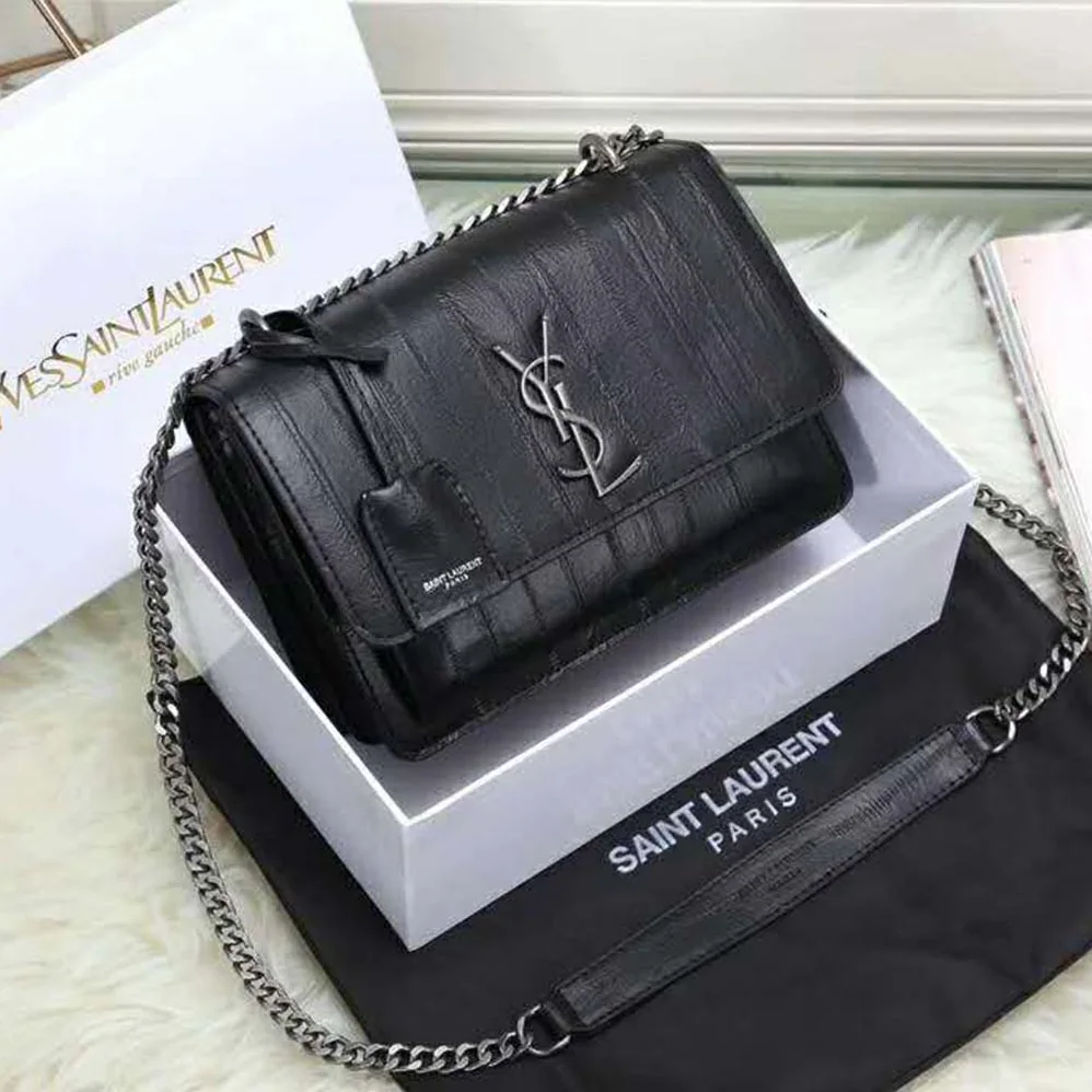 Saint Laurent YSL Sunset Medium in Eel for Women in Black Saint Laurent YSL Sunset Medium in Eel for Women in Black