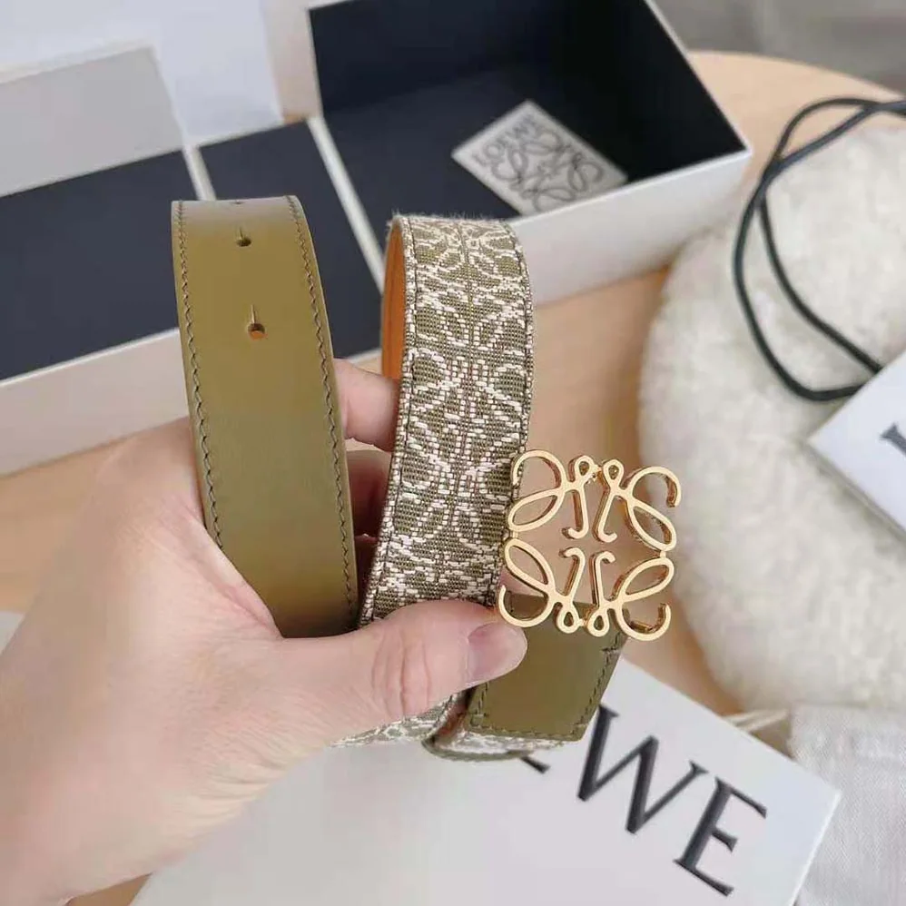 Loewe Anagram Belt in Jacquard and Calfskin for Women in Green Loewe Anagram Belt in Jacquard and Calfskin for Women in Green