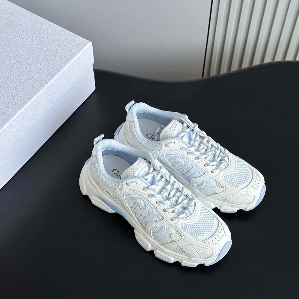 Dior Chrono Sneaker White and Sky Blue Mesh and Leather for Unisex in Effect Panels