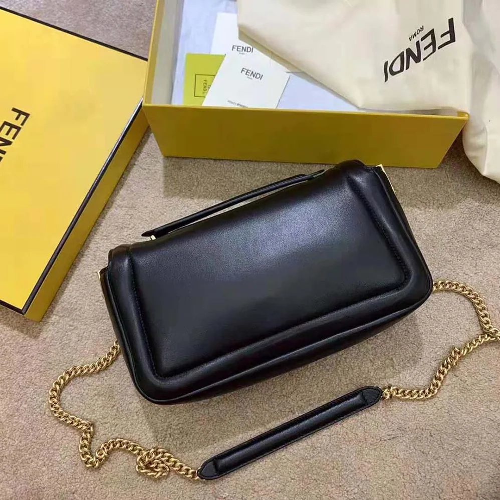 Fendi Baguette Chain Nappa Leather Bag for Women in Black Fendi Baguette Chain Nappa Leather Bag for Women in Black