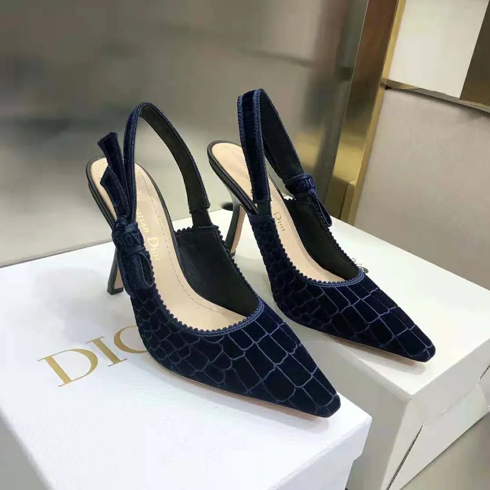 Dior J'Adior Slingback Pump Deep Crocodile-Effect Embroidered Velvet for Women in Blue Dior J'Adior Slingback Pump Deep Crocodile-Effect Embroidered Velvet for Women in Blue