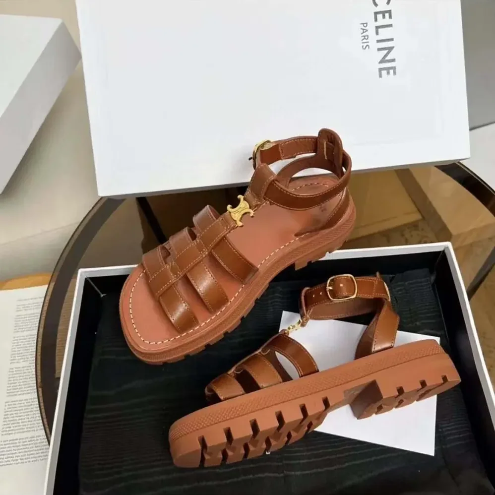Celine Clea Triomphe Gladiator Sandal in Calfskin for Women in Vegetal Tanning