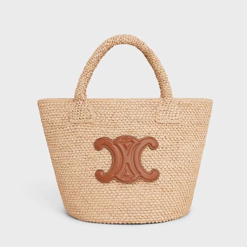 Celine Supple Small Triomphe Celine Classic Panier in Raffia and Calfskin for Women Celine Supple Small Triomphe Celine Classic Panier in Raffia and Calfskin for Women