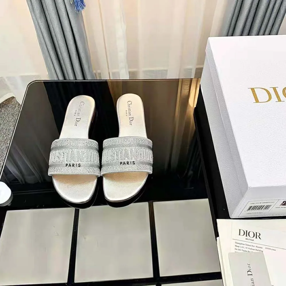 Dior Dway Slide Cotton Metallic Thread Embroidery and Silver for Women in Tone Strass Dior Dway Slide Cotton Metallic Thread Embroidery and Silver for Women in Tone Strass