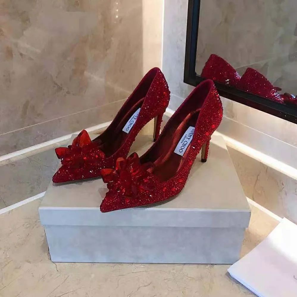 Jimmy Choo Alia Red Crystal Covered Pointy Toe Pumps for Women Jimmy Choo Alia Red Crystal Covered Pointy Toe Pumps for Women