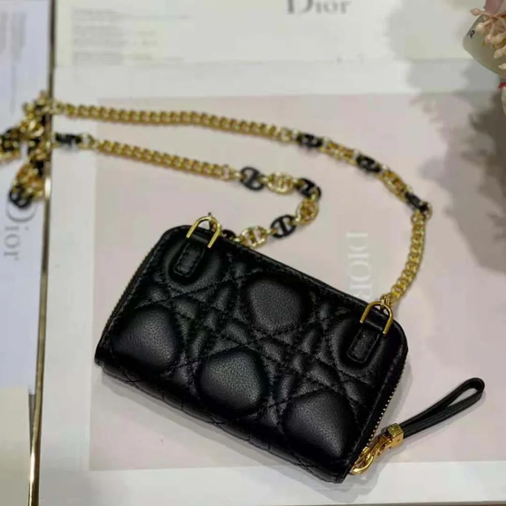 Dior Caro Detachable Card Holder Black Supple Cannage Calfskin for Women