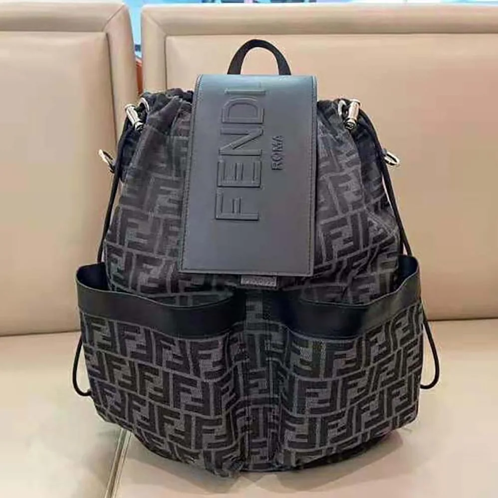 Fendi Strike Large FF Jacquard Fabric Backpack for Men in Gray