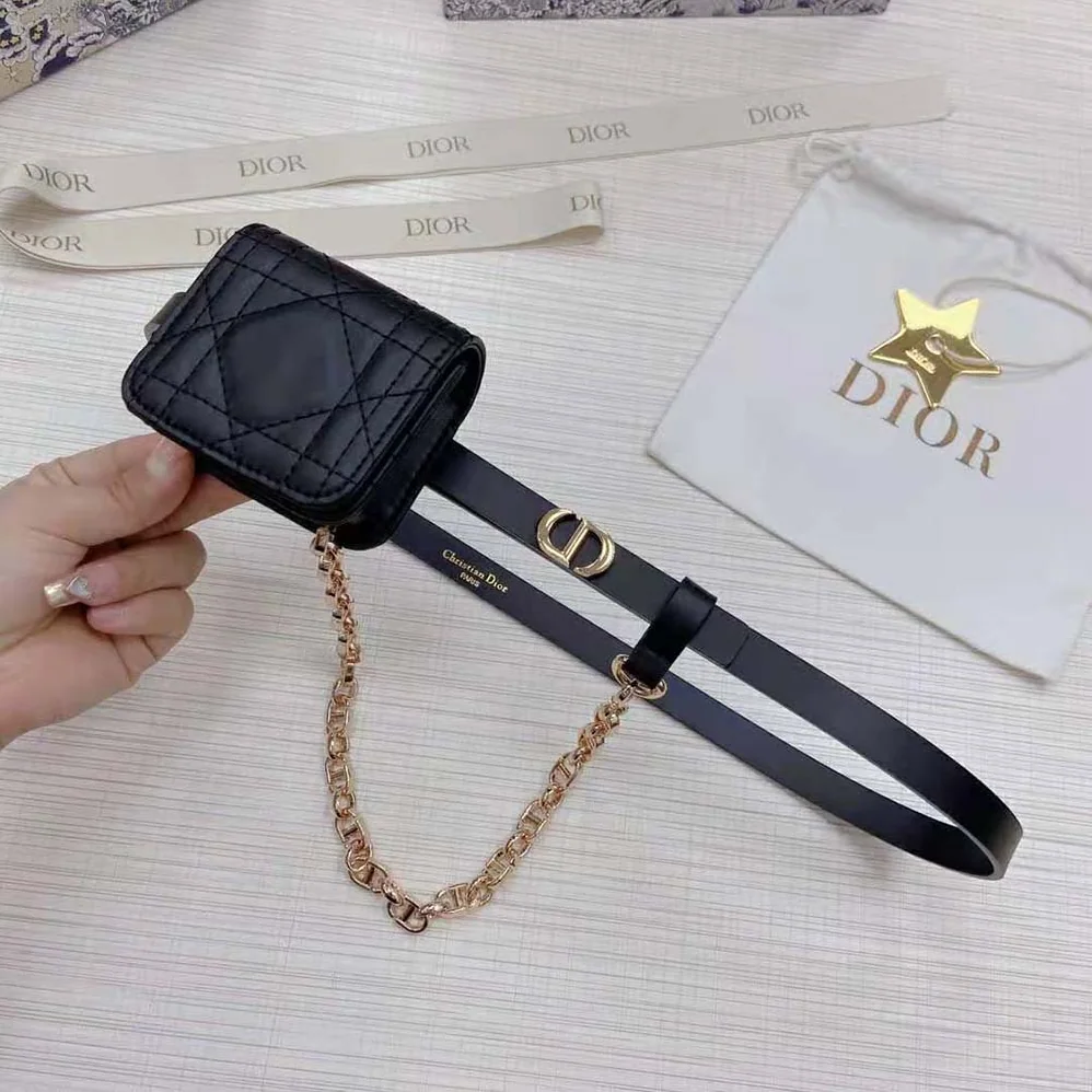 Dior Caro Belt with Removable Pouch Black Smooth Calfskin and Cannage Calfskin 15 MM for Women Dior Caro Belt with Removable Pouch Black Smooth Calfskin and Cannage Calfskin 15 MM for Women
