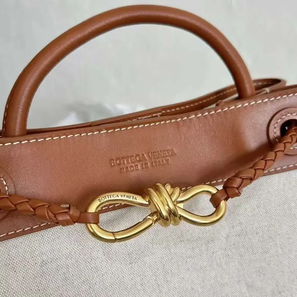 Bottega Veneta Small Andiamo in Calf Leather and Canvas for Women in Brown
