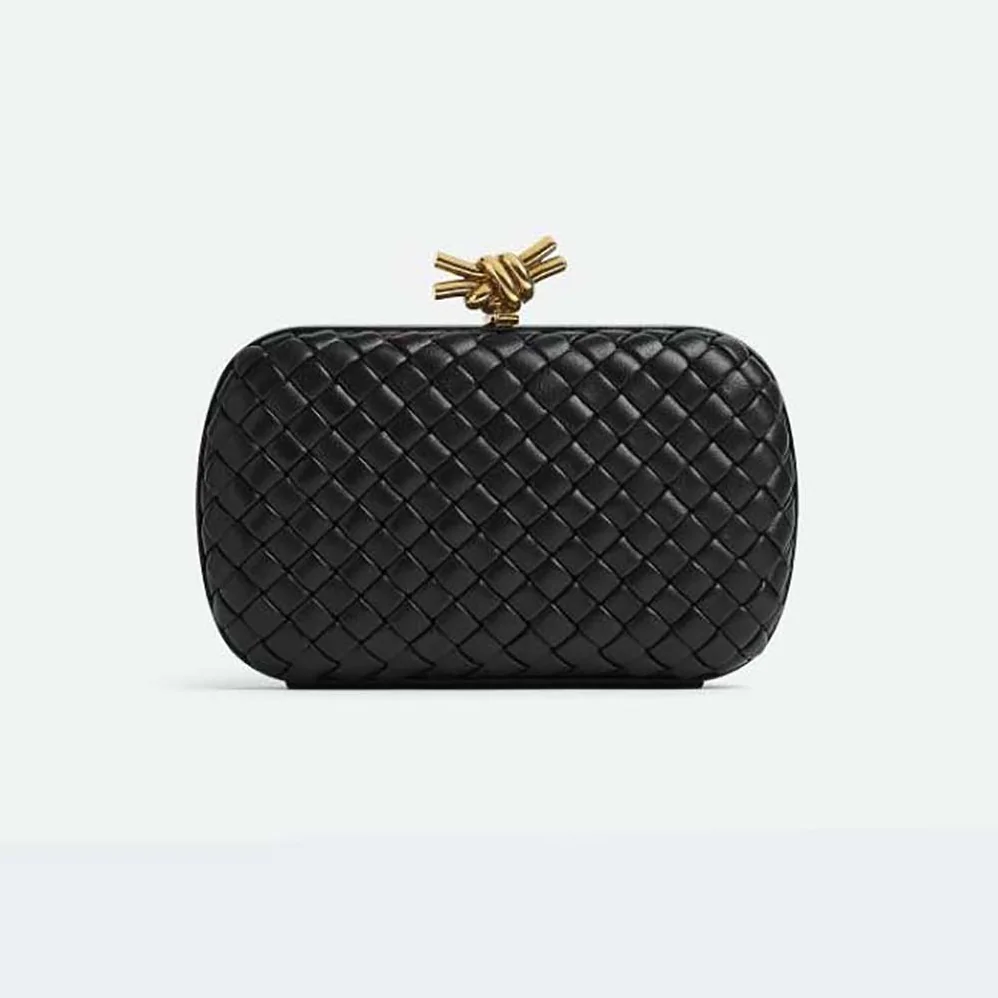 Bottega Veneta Knot Minaudiere Padded Intreccio Leather Minaudiere for Women in Black