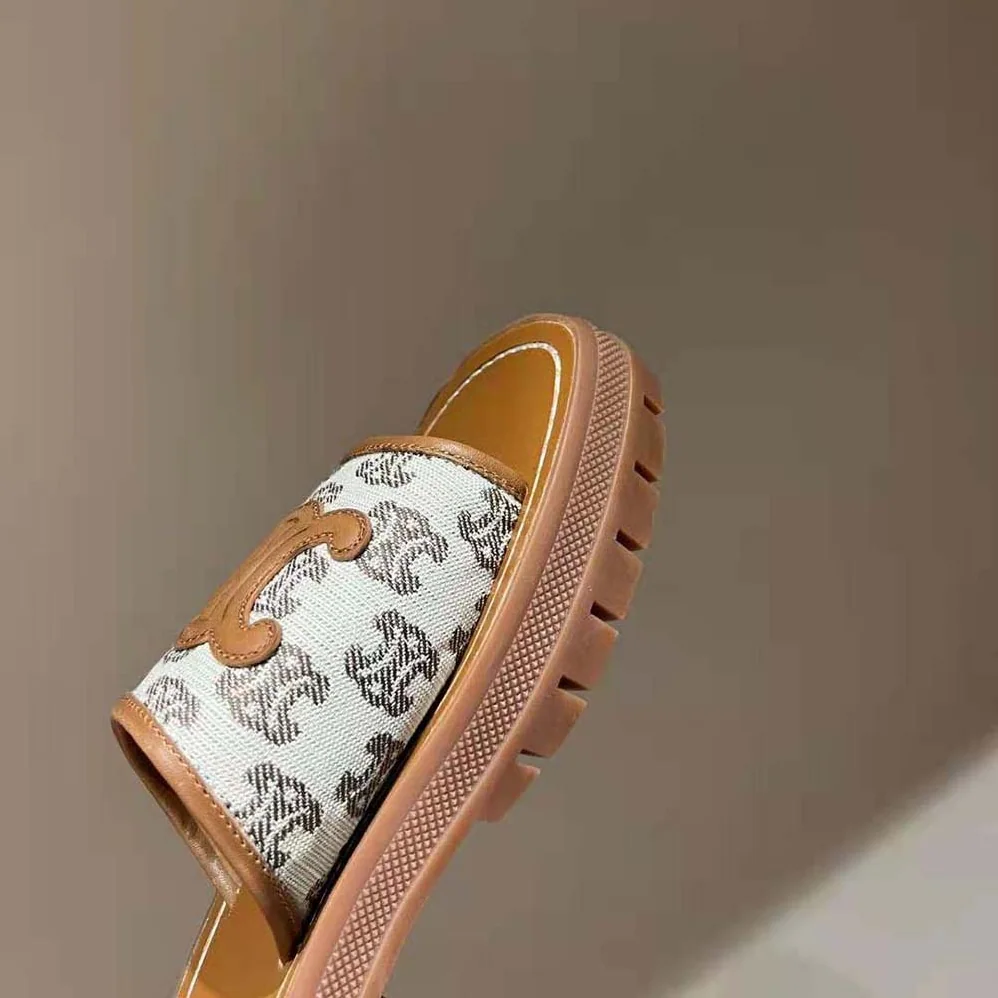 Celine Clea Triomphe Slide in Triomphe Stamped Canvas & Calfskin for Women