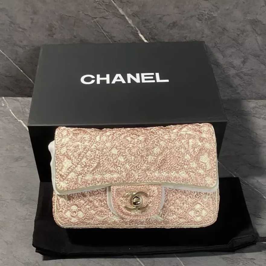 Chanel Crochet Small Flap Bag Crossbody in Pink Gold Hardware Chanel Crochet Small Flap Bag Crossbody in Pink Gold Hardware