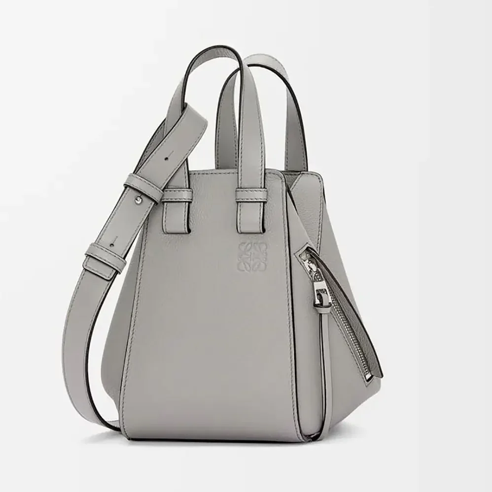 Loewe Compact Hammock Bag in Soft Grained Calfskin for Unisex in Silver