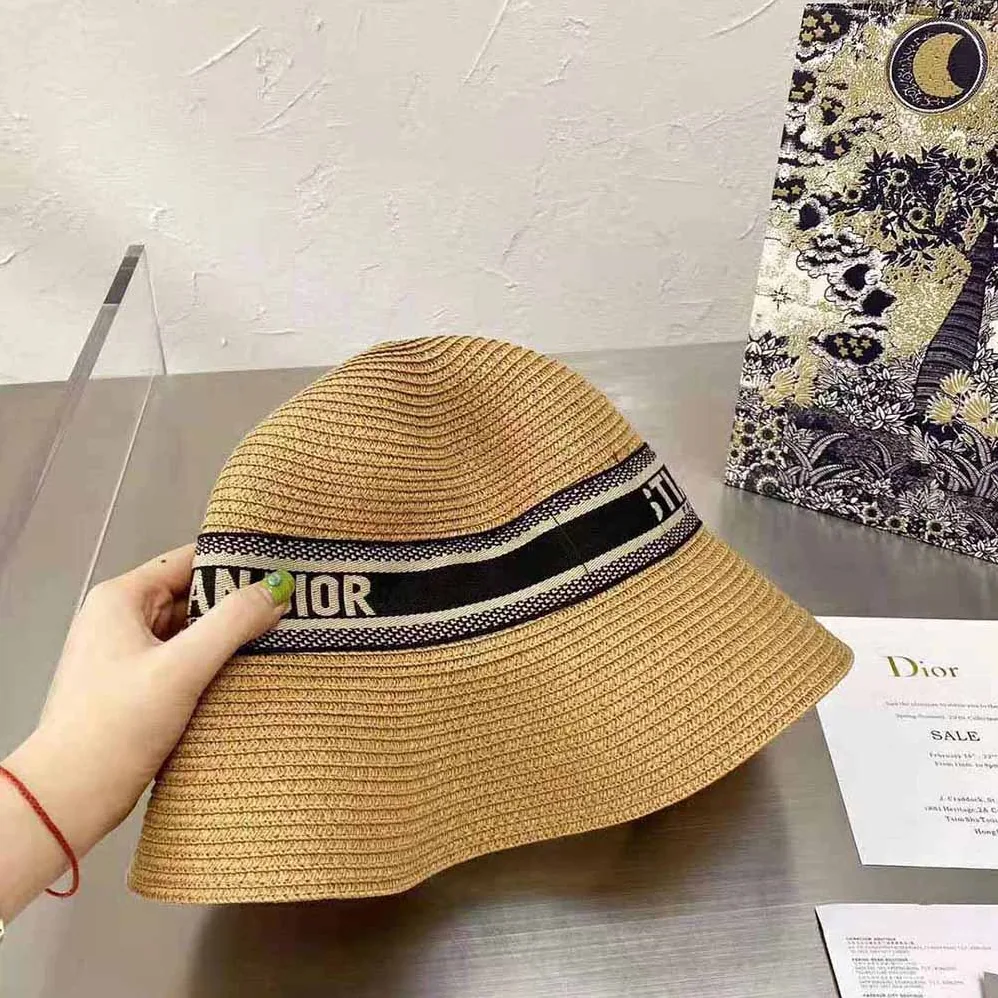 Dior Dioresort Small Brim Hat Natural Straw and Dark Blue Embroidered Band for Women Dior Dioresort Small Brim Hat Natural Straw and Dark Blue Embroidered Band for Women