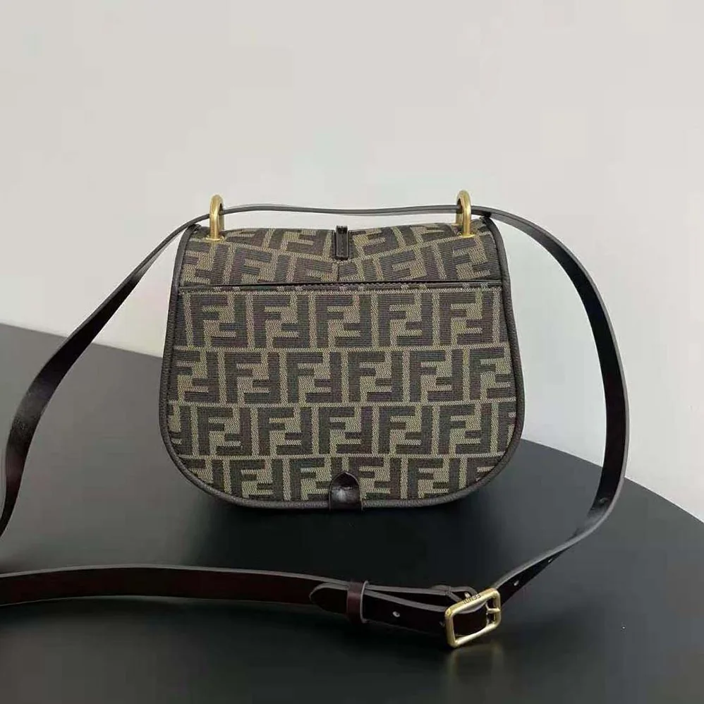 Fendi C'mon Medium Brown FF Jacquard Fabric and Leather Bag for Women Fendi C'mon Medium Brown FF Jacquard Fabric and Leather Bag for Women