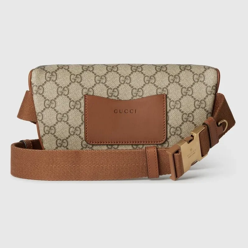 Gucci GG Emblem Small Belt Bag With Web Beige And Dark Brown /