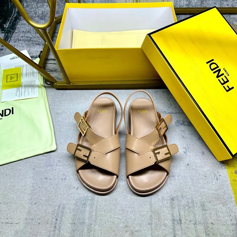 Fendi Feel Beige Leather Slides for Women