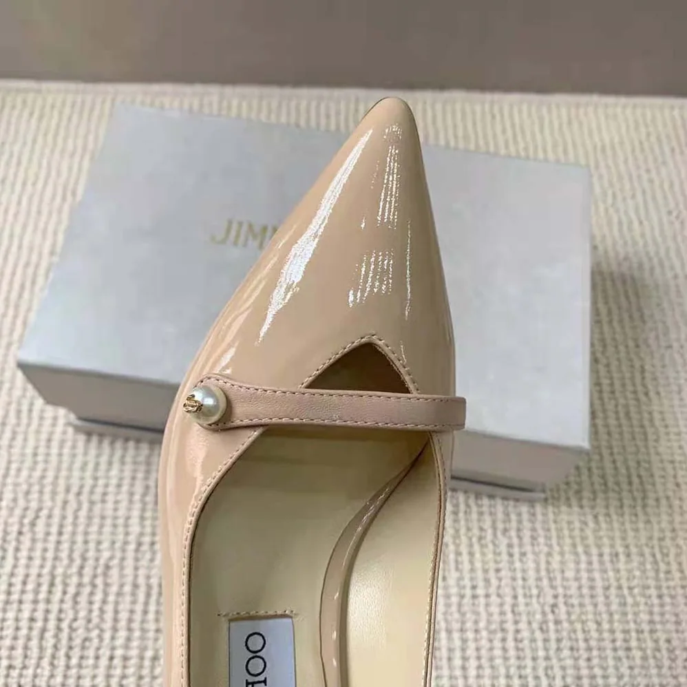 Jimmy Choo Rosalia 65 Ballet Pink Patent Pointed Pumps with Pearl Detail for Women Jimmy Choo Rosalia 65 Ballet Pink Patent Pointed Pumps with Pearl Detail for Women