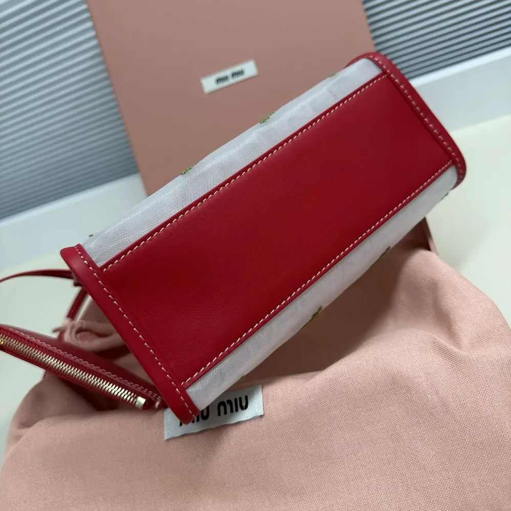 Miu Miu Embroidered Mesh Top-handle Bag for Women in Red Miu Miu Embroidered Mesh Top-handle Bag for Women in Red