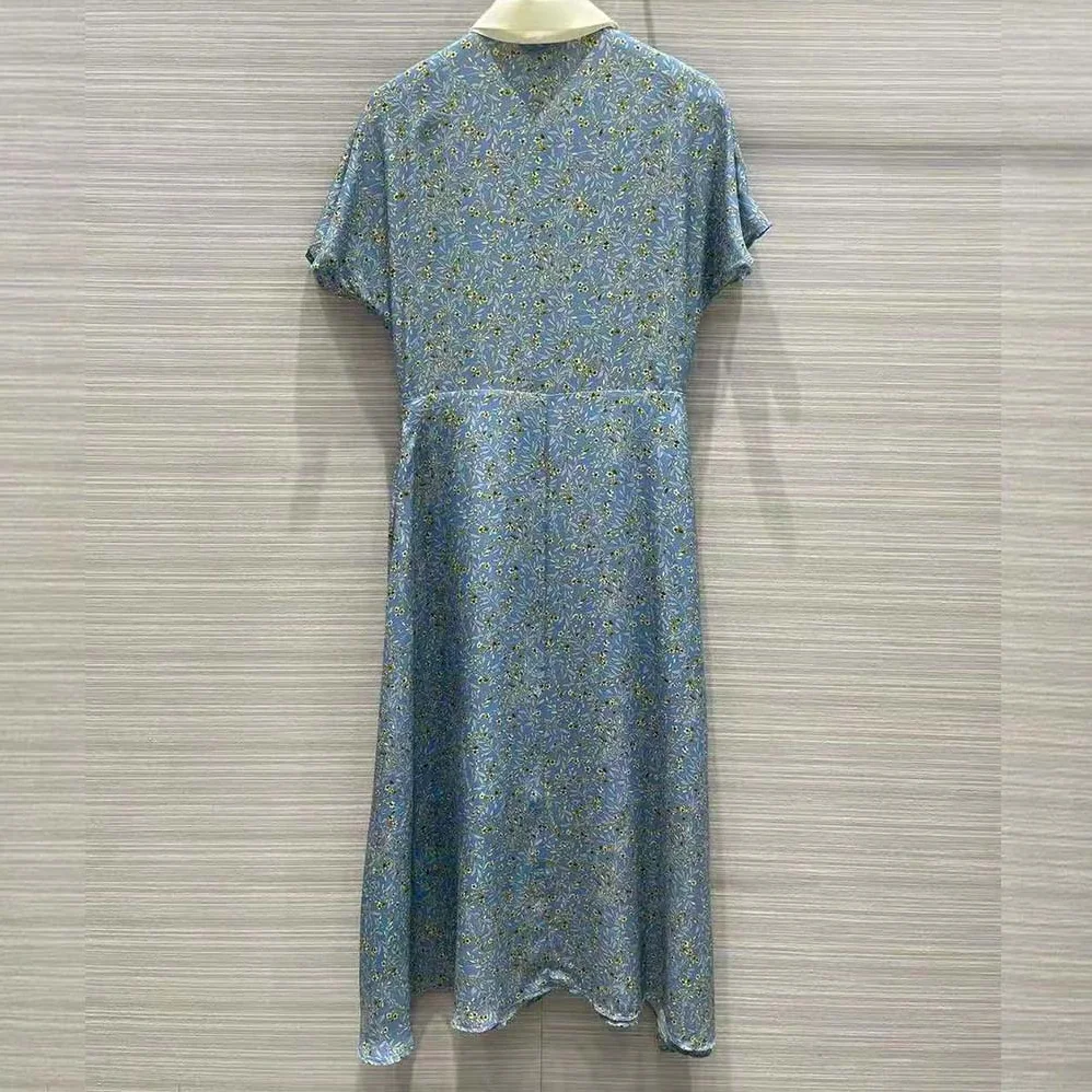 Celine Preppy Dress in Crepe DE Chine for Women in Blue