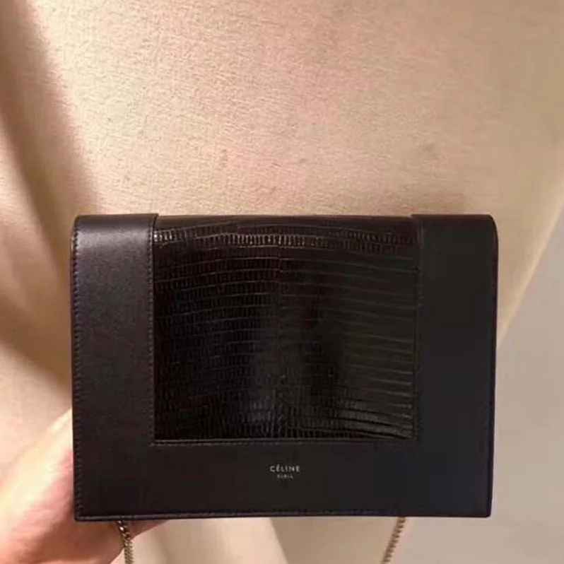 Celine Frame Evening Clutch on Chain in Lizard for Women in Black