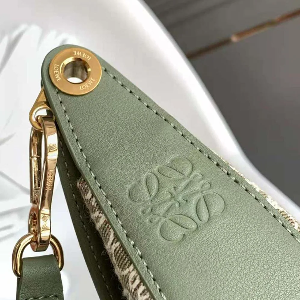 Loewe Luna Bag in Anagram Jacquard and Classic Calfskin for Women in Green Loewe Luna Bag in Anagram Jacquard and Classic Calfskin for Women in Green