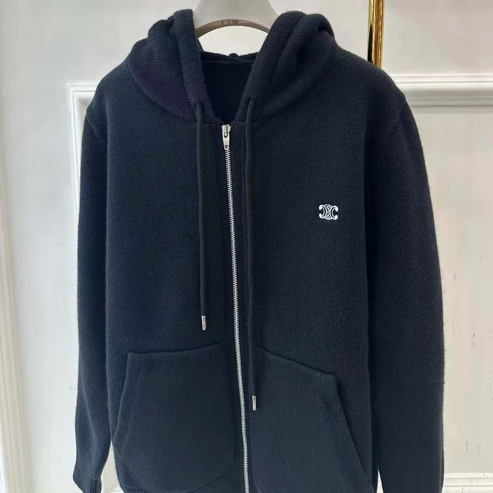 Celine Zipped Hoodie in Cashmere Cotton for Men in Black